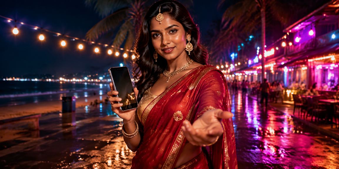 Indian woman using casino app on mobile device